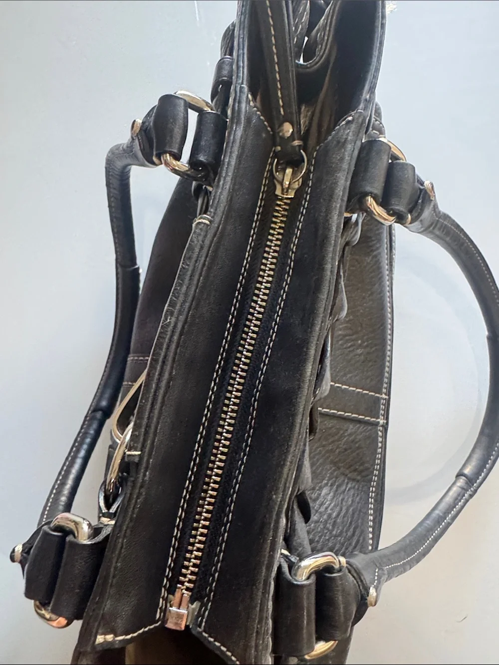 Coach Hampton Carryall Black Leather Shoulder Bag with Braided Horsebit detail